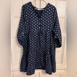 Kaktus - Navy Blue Midi Dress with Gold Sparkle Design - perfect for fall!